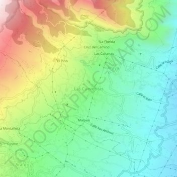 Topografische kaart Las Cuevecitas, hoogte, reliëf