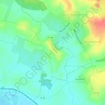 Topografische kaart Rochefort, hoogte, reliëf