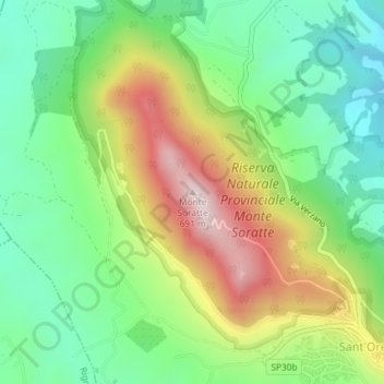 Topografische kaart Monte Soratte, hoogte, reliëf