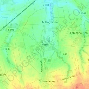 Topografische kaart Horn, hoogte, reliëf