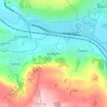 Topografische kaart Eastburn, hoogte, reliëf