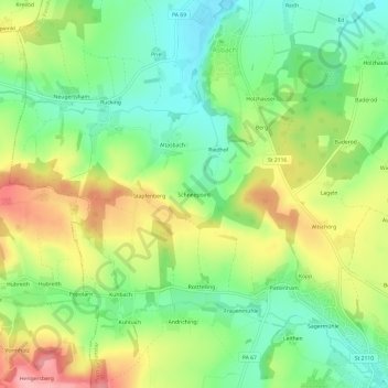 Topografische kaart Schneepoint, hoogte, reliëf