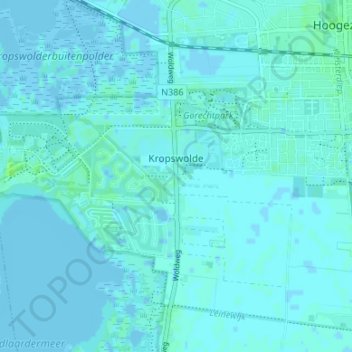 Topografische kaart Kropswolde, hoogte, reliëf