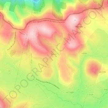 Topografische kaart Rieuviel, hoogte, reliëf