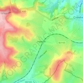 Topografische kaart Hewish, hoogte, reliëf