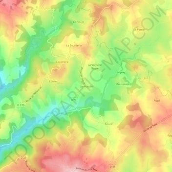 Topografische kaart Larmandie, hoogte, reliëf