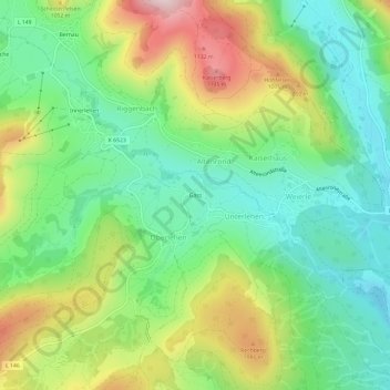 Topografische kaart Gass, hoogte, reliëf