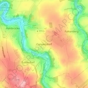 Topografische kaart Conradsdorf, hoogte, reliëf