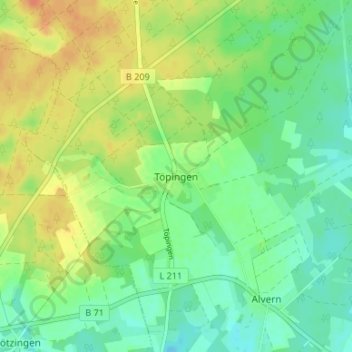 Topografische kaart Töpingen, hoogte, reliëf