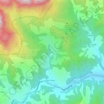 Topografische kaart Lon, hoogte, reliëf