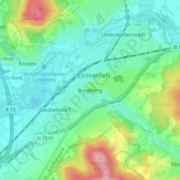 Topografische kaart Burgberg, hoogte, reliëf