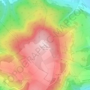 Topografische kaart Hohe Geba, hoogte, reliëf