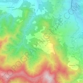 Topografische kaart Corniolo, hoogte, reliëf