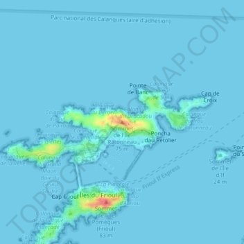 Topografische kaart Sommet de l'Île Ratonneau, hoogte, reliëf