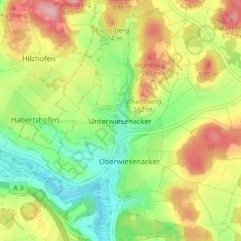 Topografische kaart Unterwiesenacker, hoogte, reliëf