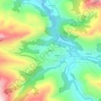 Topografische kaart Obeso, hoogte, reliëf