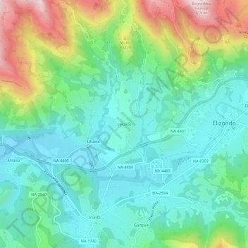 Topografische kaart Lekaroz, hoogte, reliëf