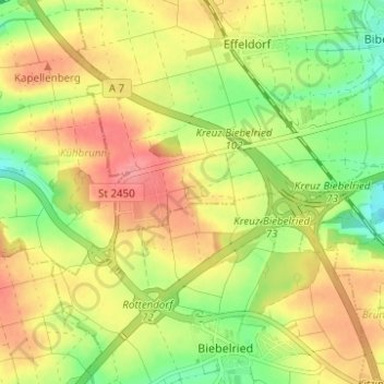 Topografische kaart Neuhof, hoogte, reliëf