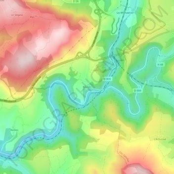 Topografische kaart Mories, hoogte, reliëf