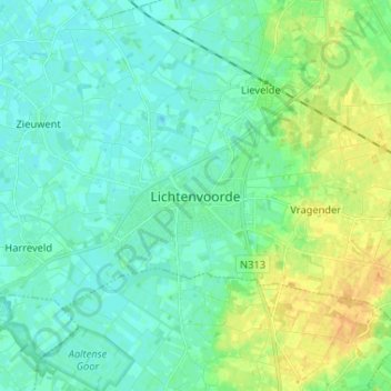 Topografische kaart Lichtenvoorde, hoogte, reliëf