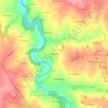 Topografische kaart Le Haut-Tour, hoogte, reliëf