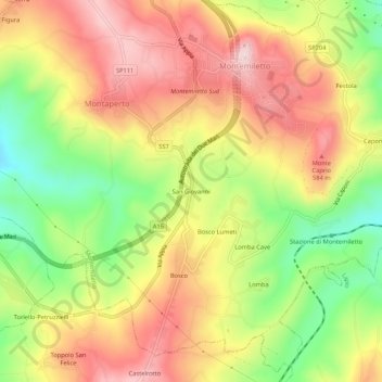 Topografische kaart San Giovanni, hoogte, reliëf