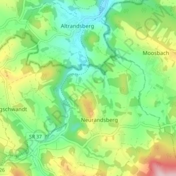 Topografische kaart Kellburg, hoogte, reliëf