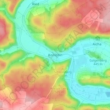 Topografische kaart Konstein, hoogte, reliëf