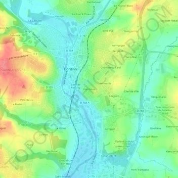 Topografische kaart Kerimaux, hoogte, reliëf
