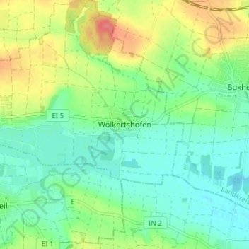 Topografische kaart Wolkertshofen, hoogte, reliëf