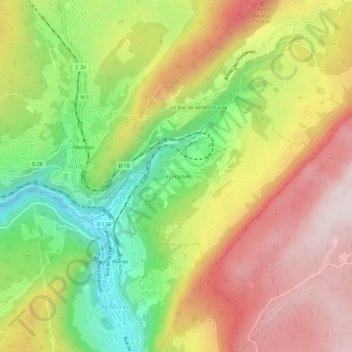 Topografische kaart Les Frasses, hoogte, reliëf