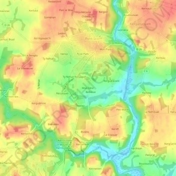 Topografische kaart Mon Désir, hoogte, reliëf