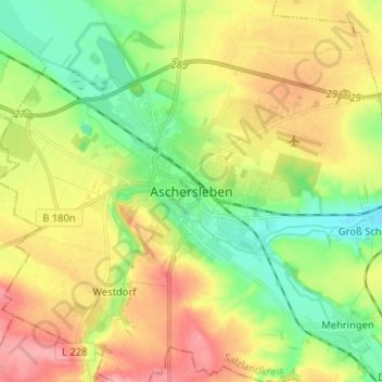 Topografische kaart Aschersleben, hoogte, reliëf