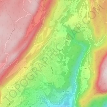 Topografische kaart Pré Colas, hoogte, reliëf