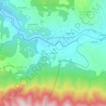 Topografische kaart Les Gaudins, hoogte, reliëf
