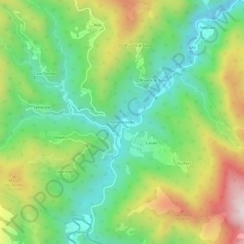 Topografische kaart Pontestrambo, hoogte, reliëf