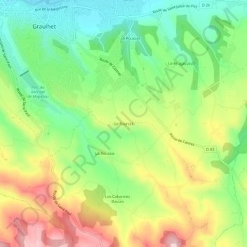 Topografische kaart Le Fourcat, hoogte, reliëf