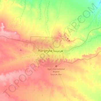 Topografische kaart Hargeysa هرجيسا, hoogte, reliëf