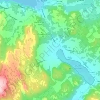Topografische kaart Skavdalen, hoogte, reliëf