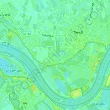 Topografische kaart Kommerdijk, hoogte, reliëf
