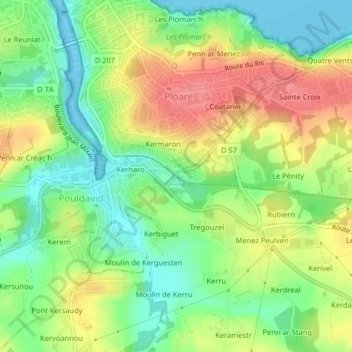 Topografische kaart Brehuel, hoogte, reliëf