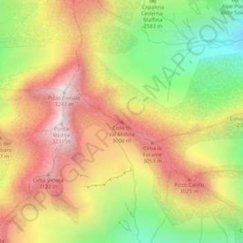 Topografische kaart Colle di Val Molina, hoogte, reliëf