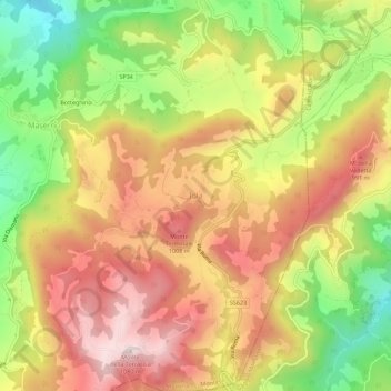 Topografische kaart Iola, hoogte, reliëf