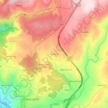Topografische kaart Vila Pouca, hoogte, reliëf