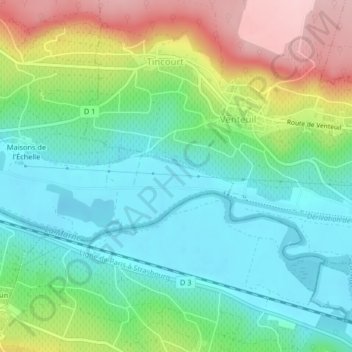 Topografische kaart Les Crayères, hoogte, reliëf