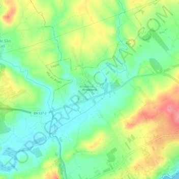 Topografische kaart Almádena, hoogte, reliëf