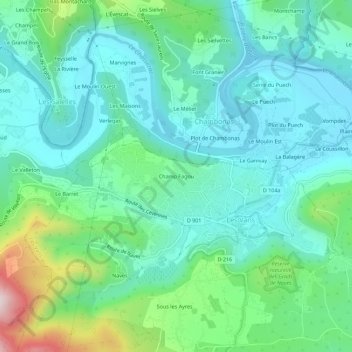 Topografische kaart Champ Fagou, hoogte, reliëf