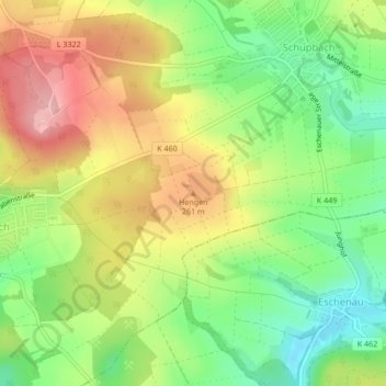 Topografische kaart Hengen, hoogte, reliëf