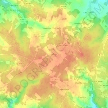 Topografische kaart La Tillée, hoogte, reliëf
