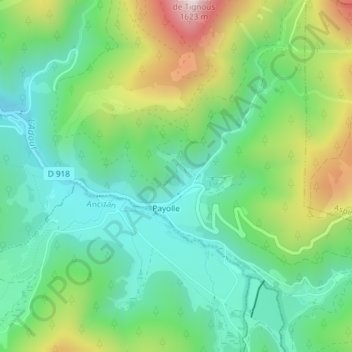 Topografische kaart Espiadet, hoogte, reliëf